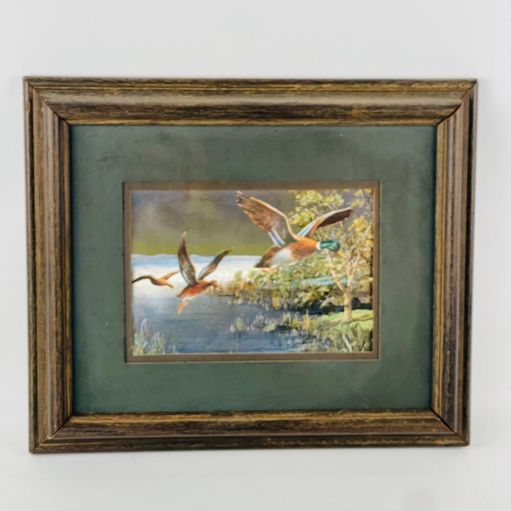 Vintage Framed Foil Print Wall Art Mallard Ducks